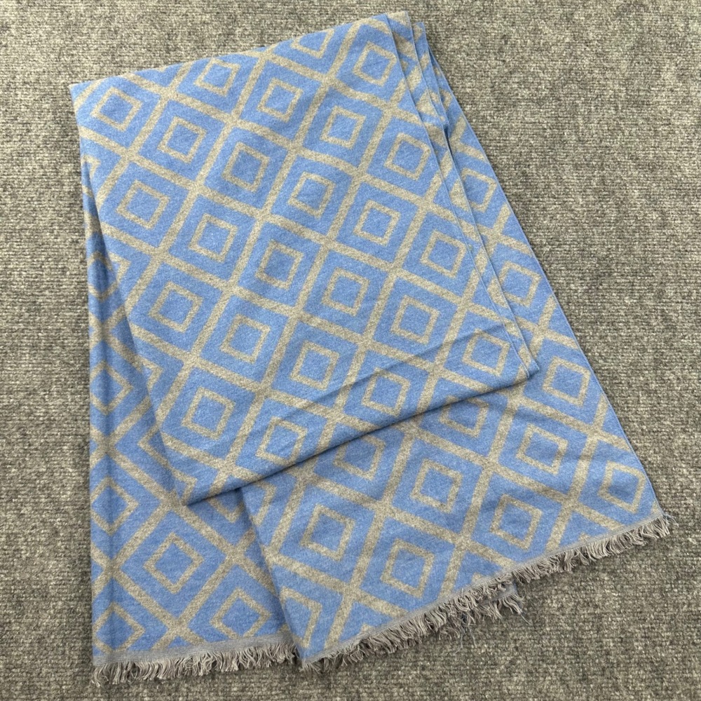 Miniso Scarf 70x190cm Blue Grey Diamond Plaid Fringed Thick Wrap Womens